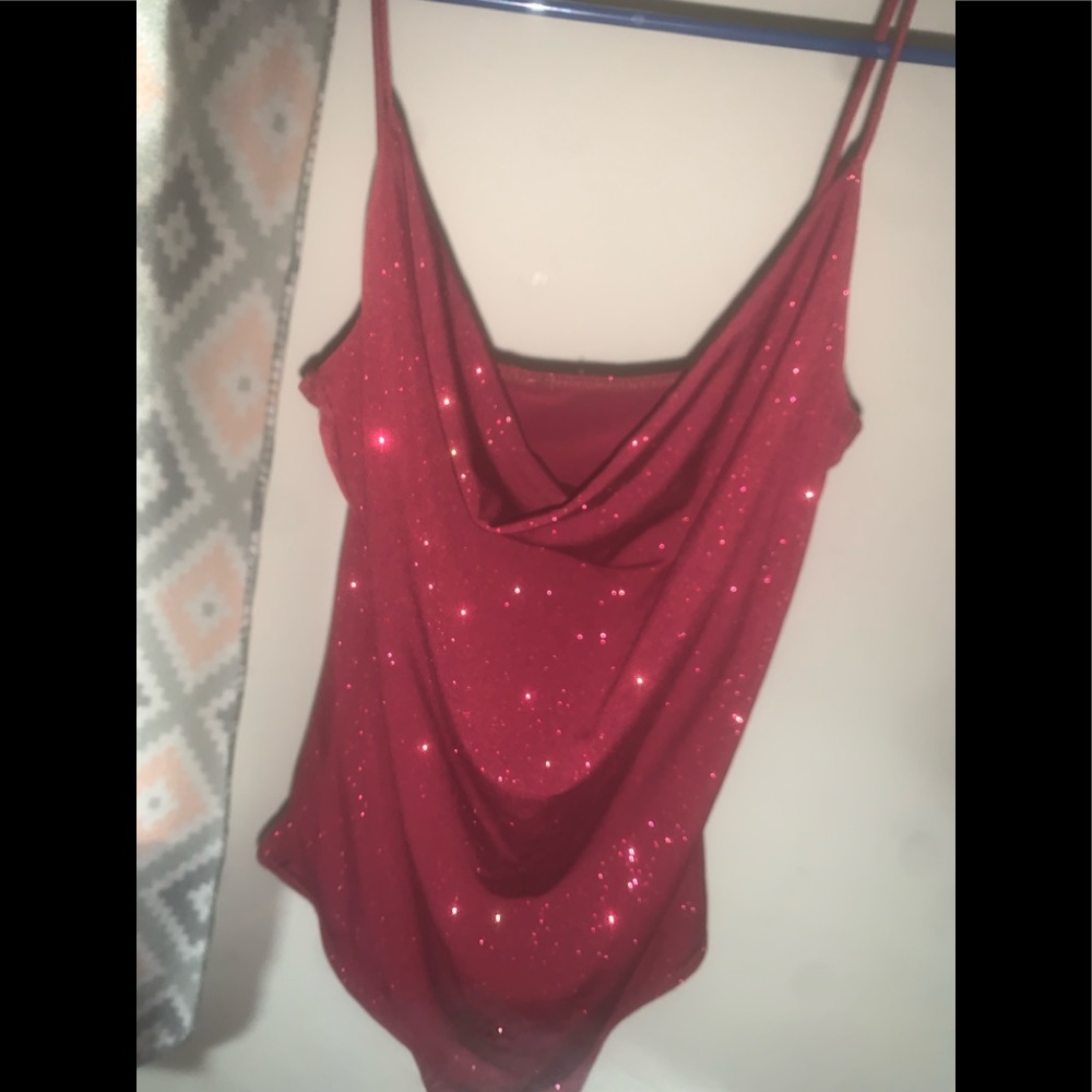 Cute red sparkly body suit, Only worn once. Wore it for my birthday 2 years ago
